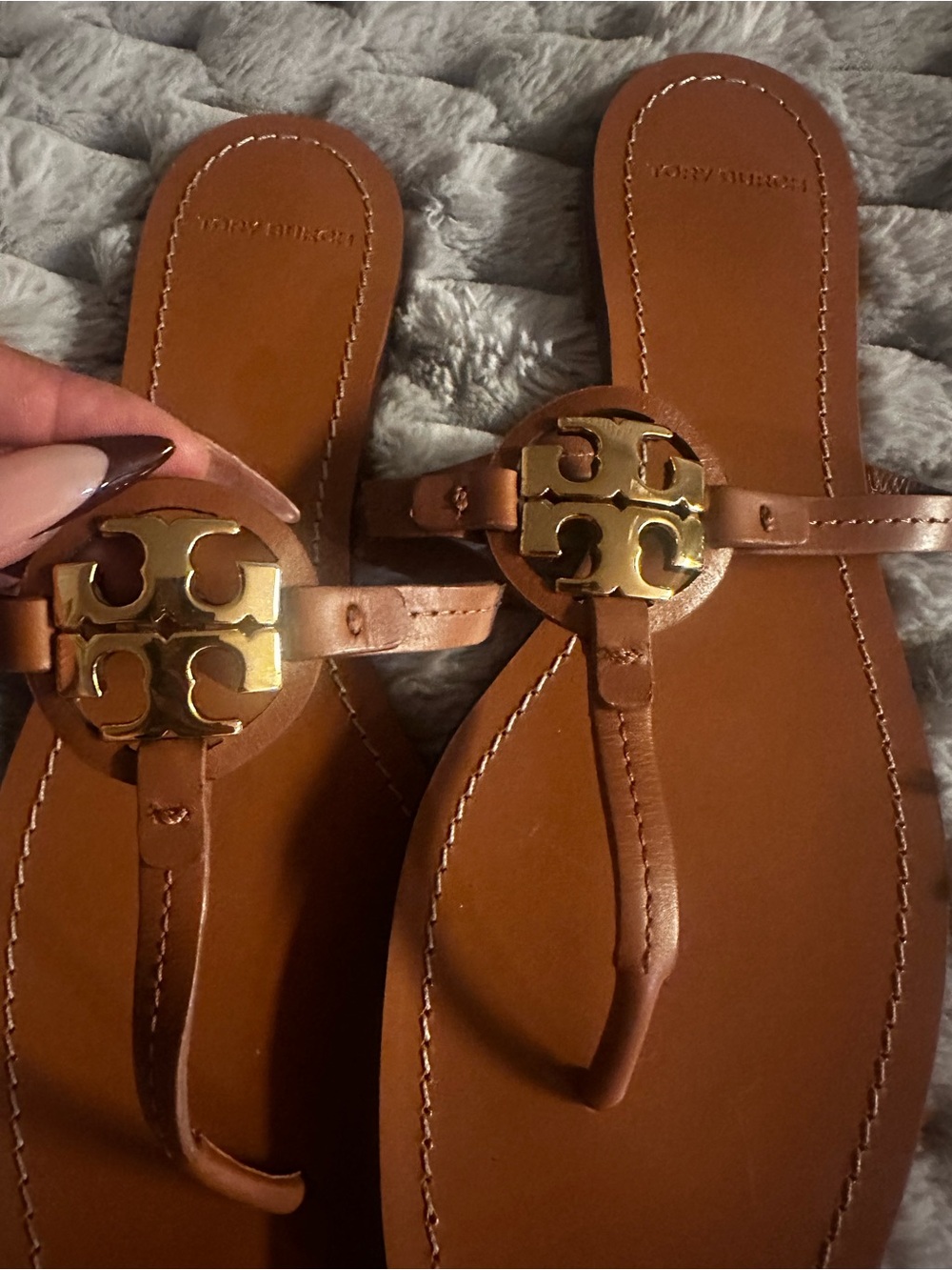 Tory Burch Mini Miller Logo Thong Sandals with Gold Medallion